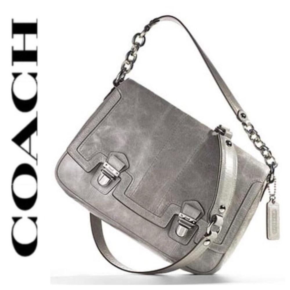 Coach Poppy Italian Leather Pushlock Flap Messenger Bag - Grey 17925 $398